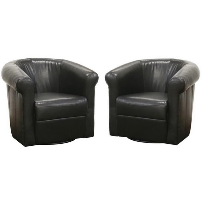 Home Square 2 Piece Faux Leather Club Chair Set in Black