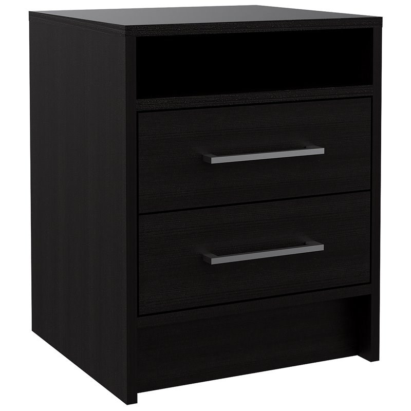 Home Square 2 Drawer Wood Nightstand Set in Black (Set of 2)