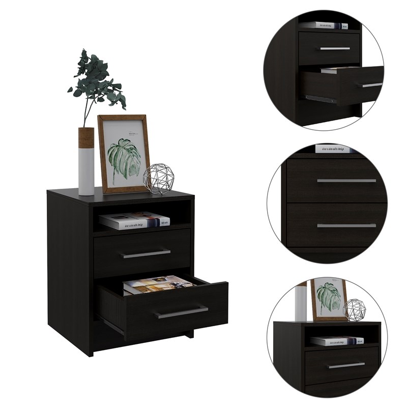 Home Square 2 Drawer Wood Nightstand Set in Black (Set of 2)
