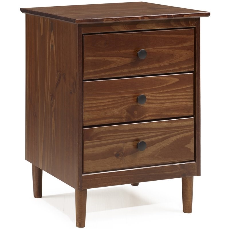 Home Square 3 Drawer Solid Wood Nightstand Set in Walnut (Set of 2)