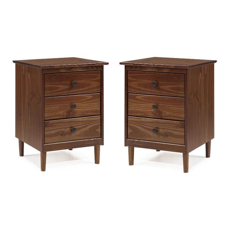 Home Square 3 Drawer Solid Wood Nightstand Set in Walnut (Set of 2)