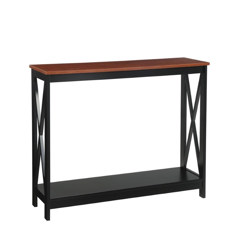 Home Square 2 Piece Wood Console Table Set in Cherry and Black
