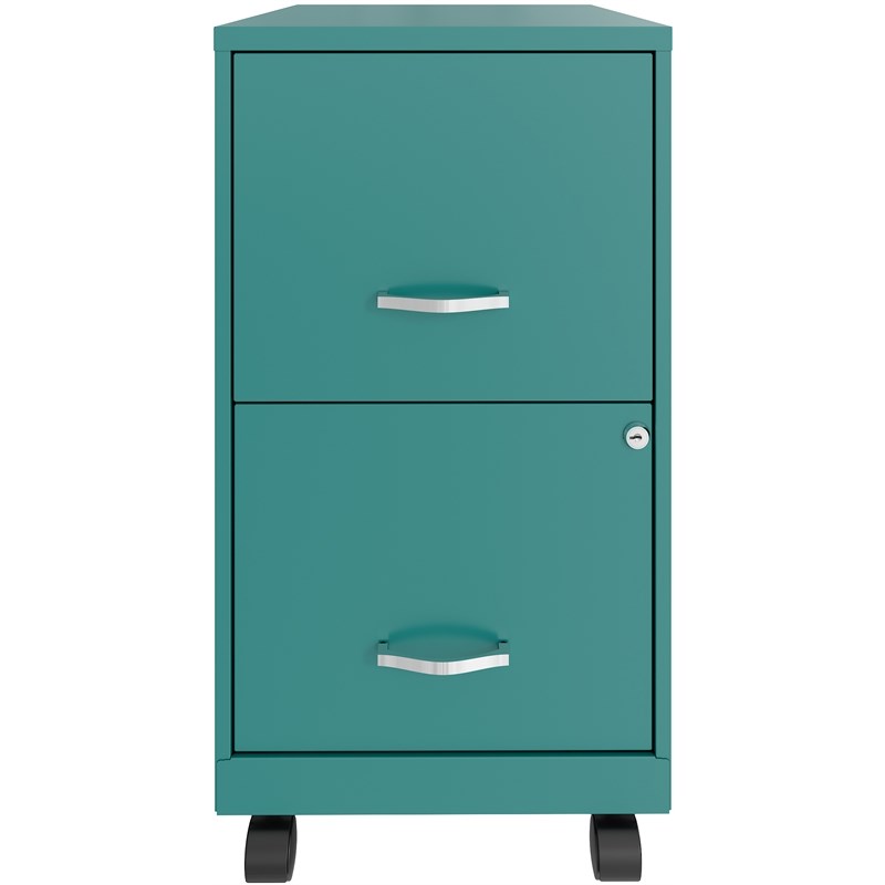 Home Square 2 Drawer Metal Mobile Filing Cabinet Set in Turquoise (Set of 2)