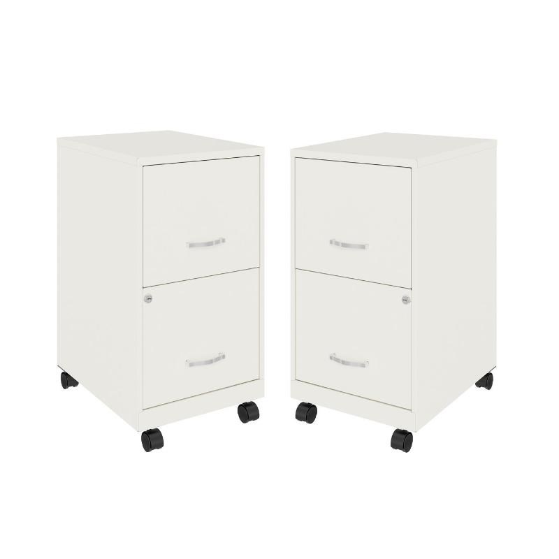 Home Square 2 Drawer Mobile Filing Cabinet Set in Pearl White (Set of 2)