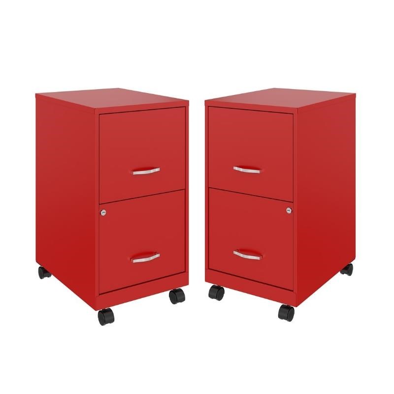 Home Square 2 Drawer Mobile Filing Cabinet Set in Red (Set of 2)