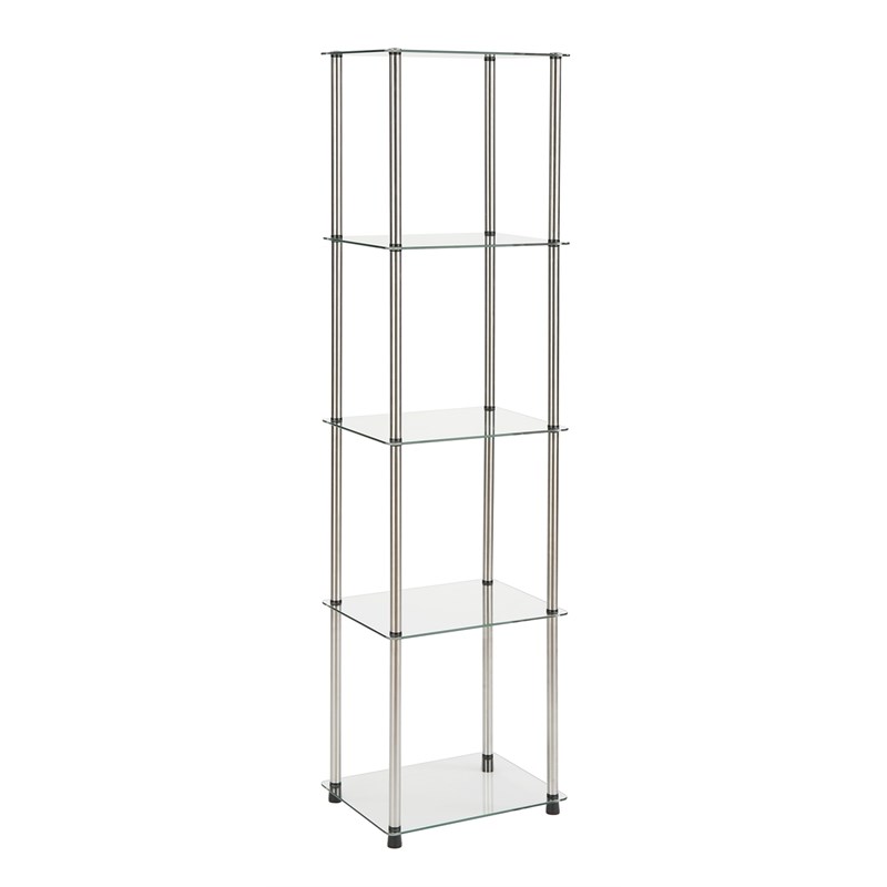 Home Square Four Shelf Glass Tower Bookcase Set in Clear (Set of 2)