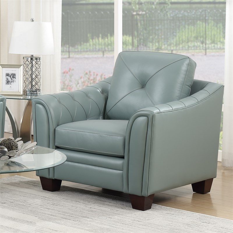 Home Square 2 Piece Tufted Leather Accent Chair Set In Spa Blue