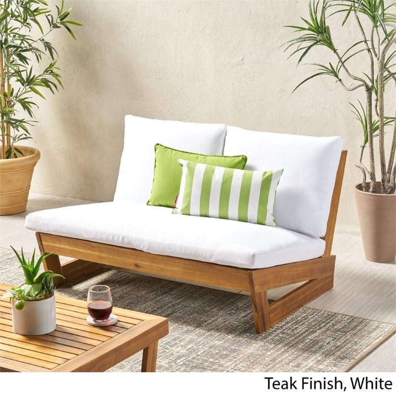 Home Square 2 Piece Outdoor Acacia Wood Loveseat Set in Teak and White