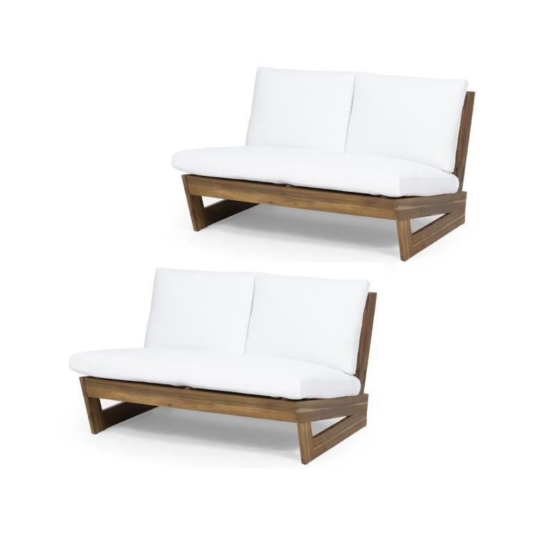 Home Square 2 Piece Outdoor Acacia Wood Loveseat Set in Teak and White