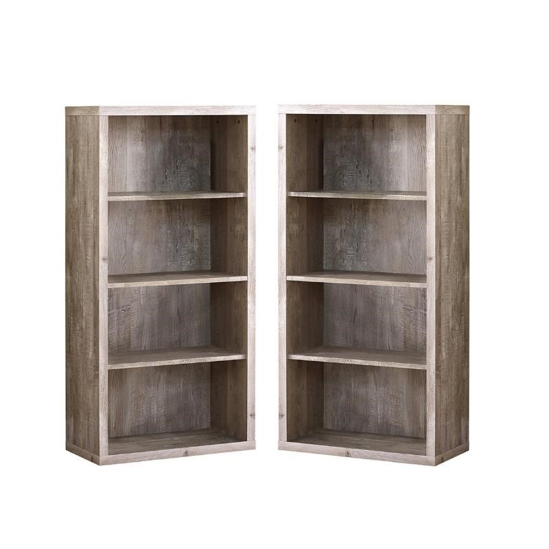 Home Square 4 Adjustable Shelves Wood Bookcase Set in Taupe Gray (Set of 2)
