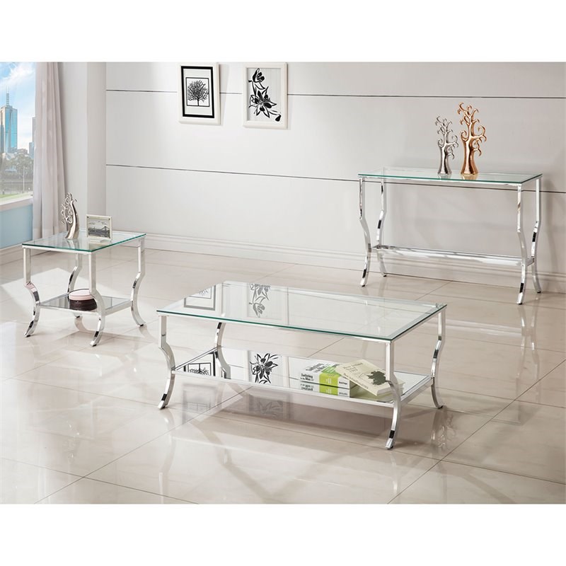 Home Square 2 Piece Glass Top End Table Set in Chrome