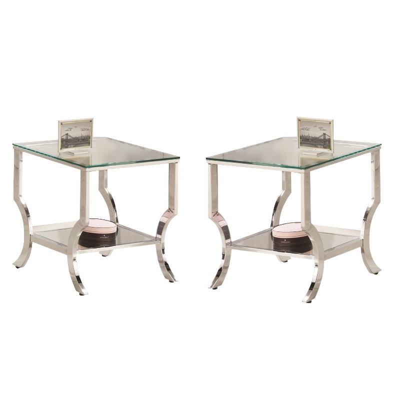 Home Square 2 Piece Glass Top End Table Set in Chrome