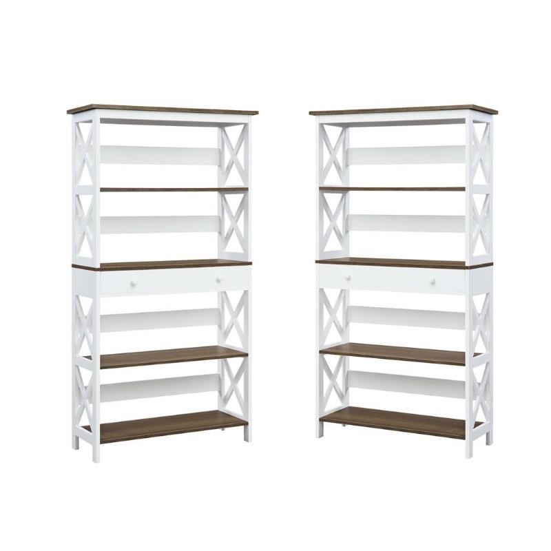 Shelf Driftwood Bookcase Set, Convenience Concepts Oxford 5 Tier Bookcase With Drawer Driftwood White