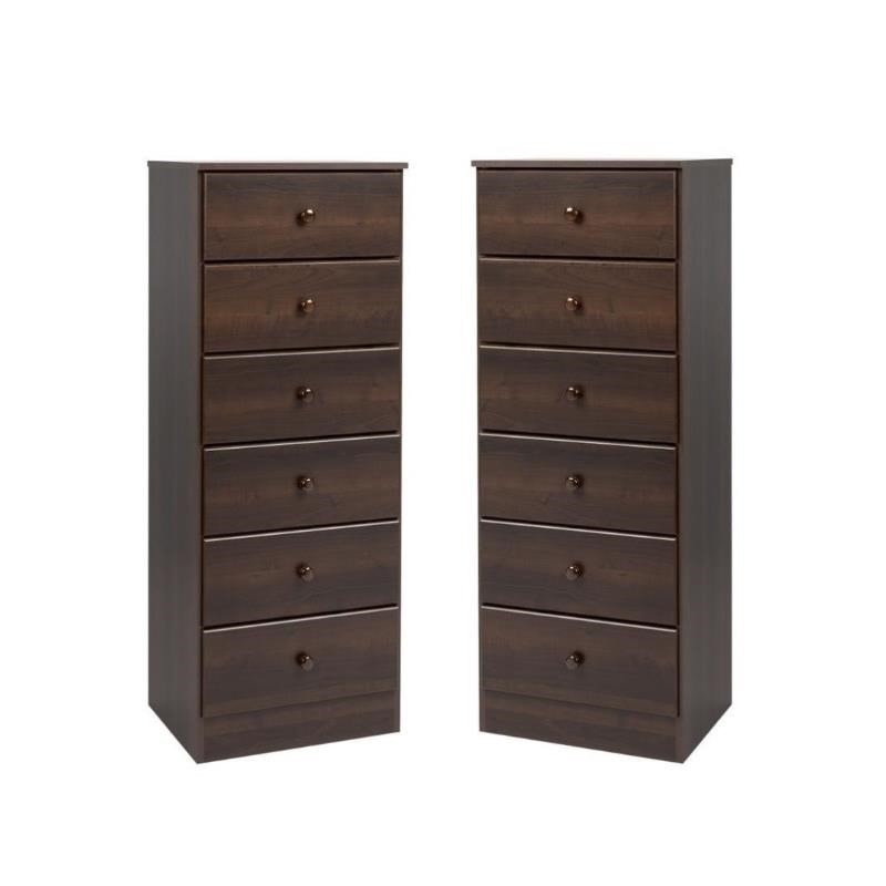 Home Square 6 Drawer Wood Lingerie Chest Set in Espresso (Set of 2)