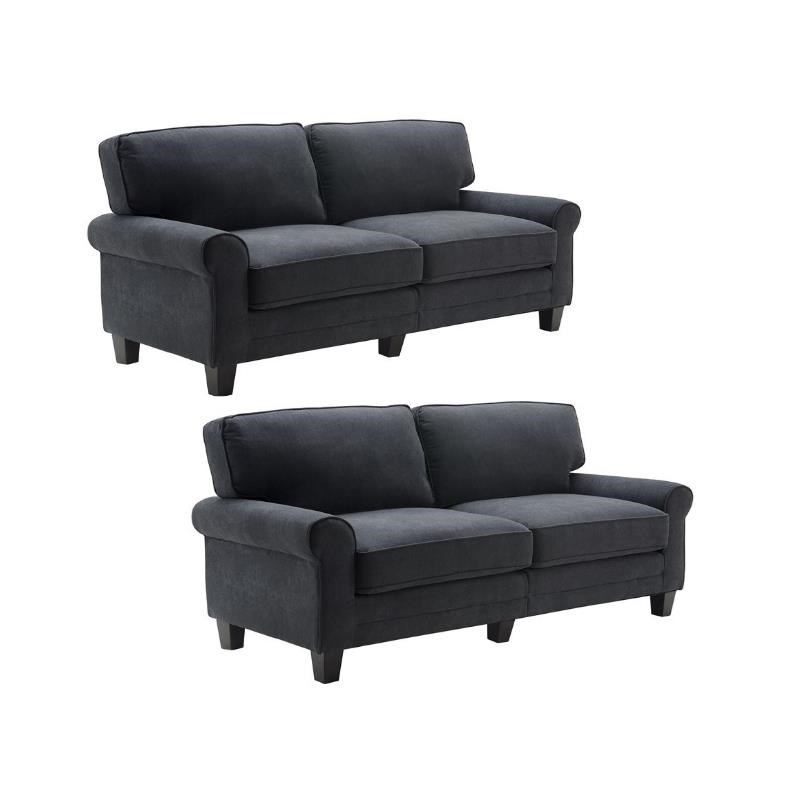 Home Square 2 Piece Contemporary Fabric Sofa Set in Charcoal