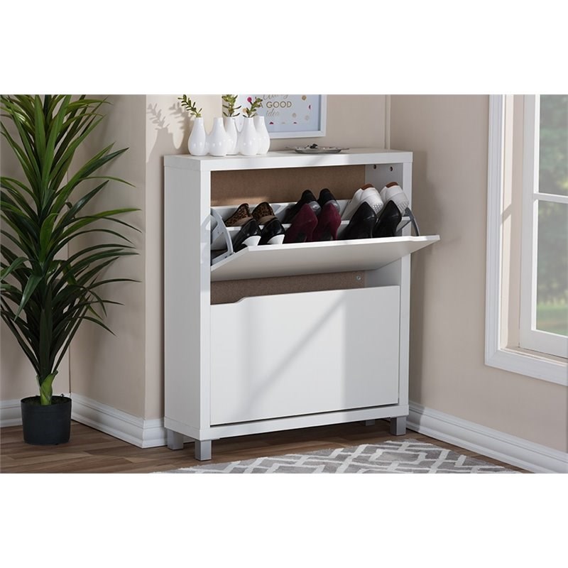 Home Square 2 Piece Modern Wood Shoe Cabinet Set in White