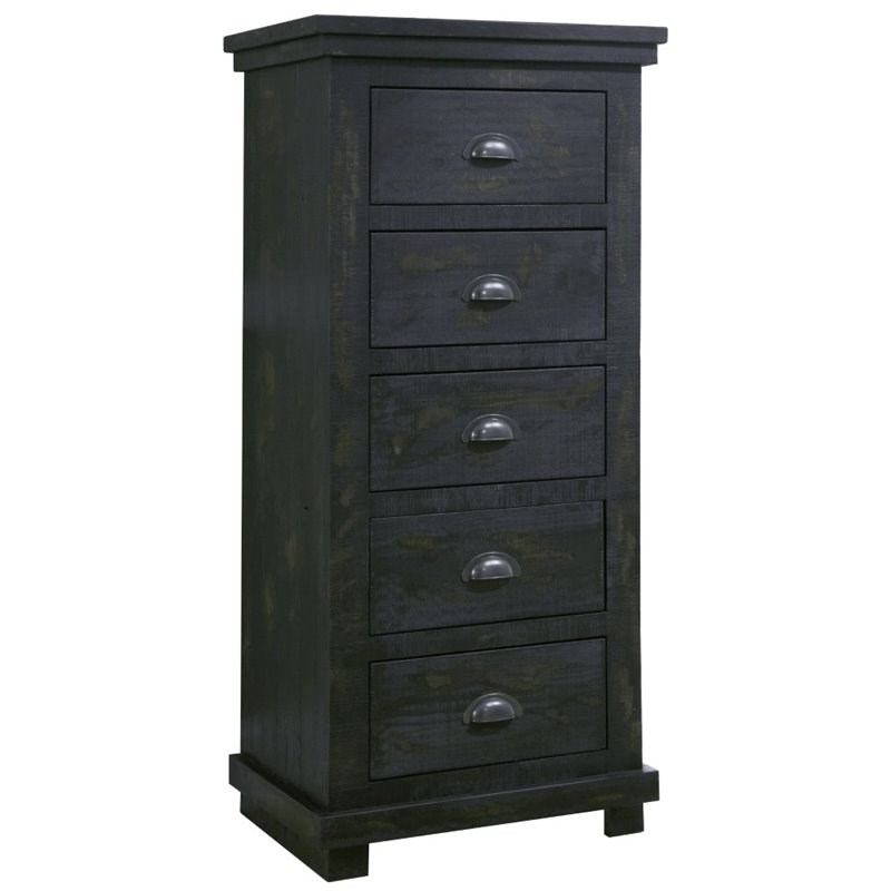 Home Square 5 Drawer Lingerie Chest Set in Distressed Black (Set of 2)