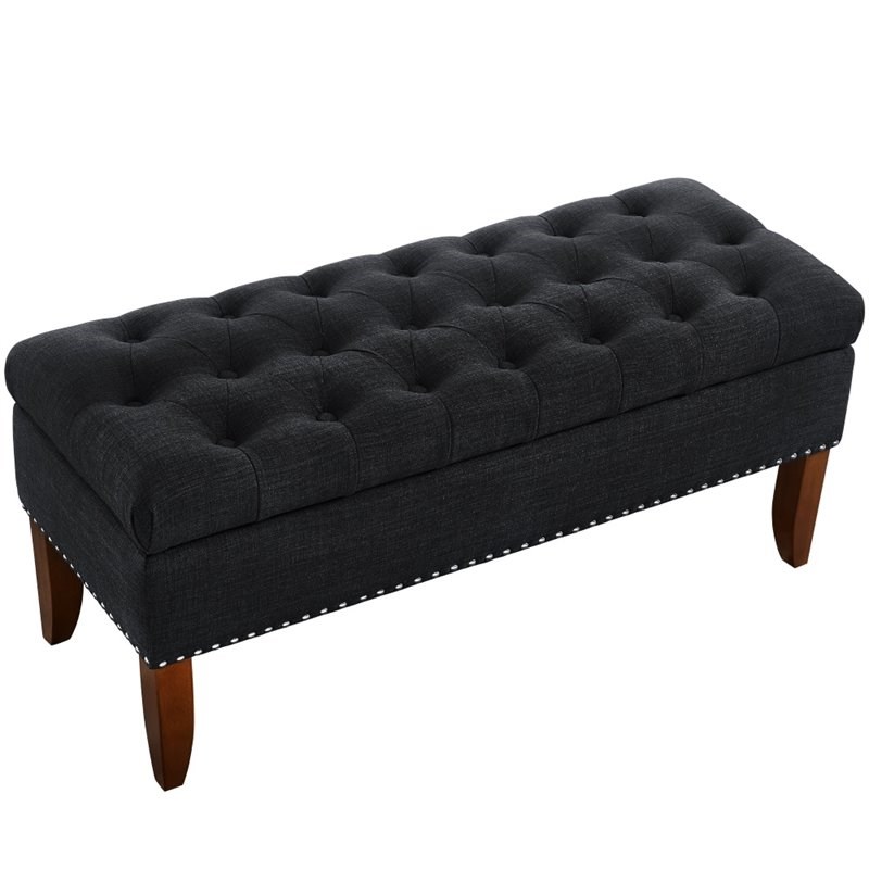 Home Square 2 Piece Tufted Storage Bed Bench Set in Charcoal Black
