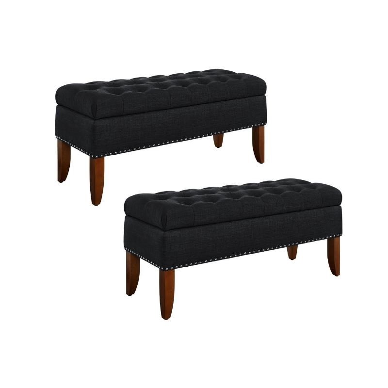 Home Square 2 Piece Tufted Storage Bed Bench Set in Charcoal Black