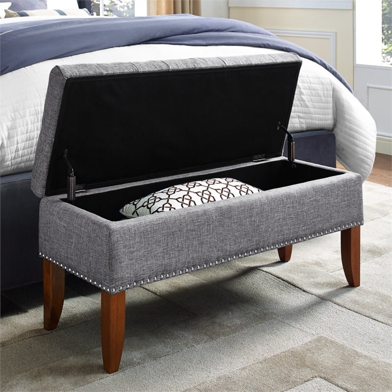 Home Square 2 Piece Tufted Storage Bed Bench Set in Gray