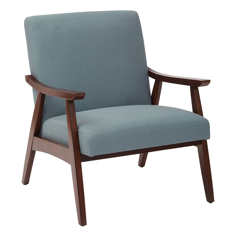 Home Square 2 Piece Fabric Chair with Medium Espresso Frame Set in Sea Blue