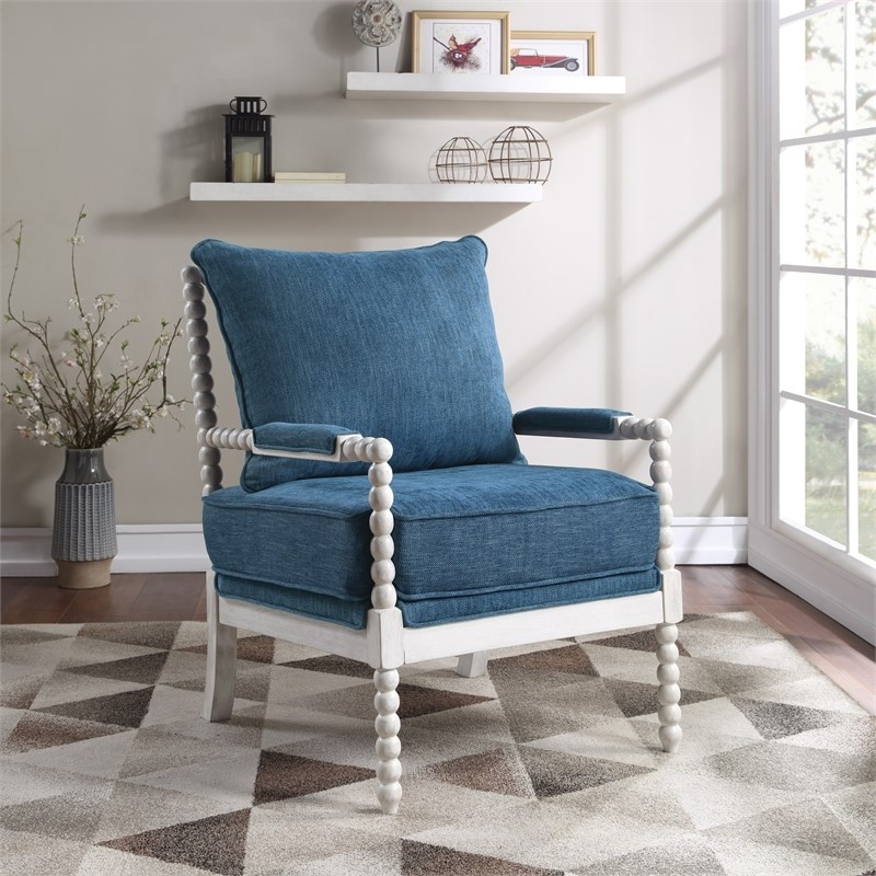 Home Square 2 Piece Fabric Spindle Chair Set with White Frame in Navy Blue