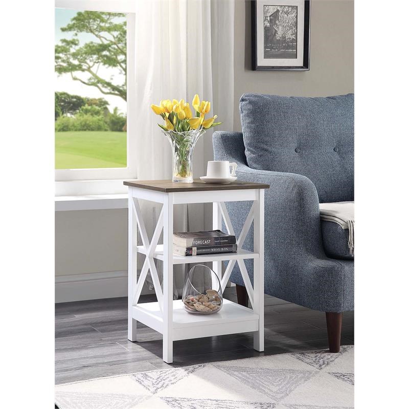 Home Square 2 Piece Wood End Table Set in White and Driftwood Brown