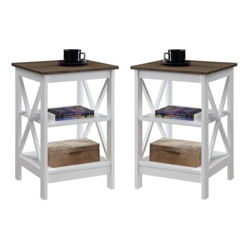 Home Square 2 Piece Wood End Table Set in White and Driftwood Brown