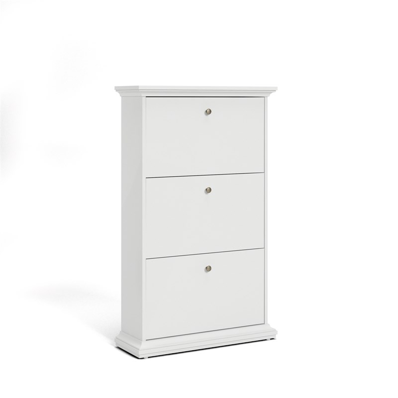 Home Square 3 Drawer Wood Shoe Cabinet Set in White (Set of 2)