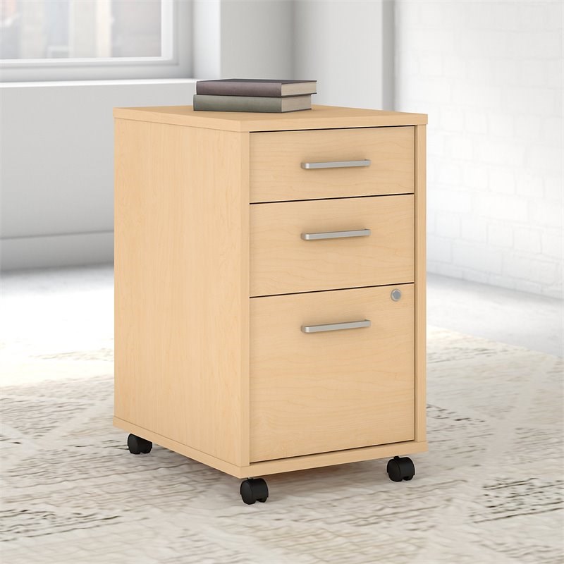 Home Square 3 Drawer Mobile Filing Cabinet Set in Natural Maple (Set of 2)