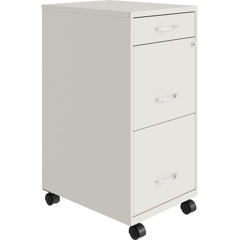 Home Square 3 Drawer Mobile Metal Filing Cabinet Set in Pearl White (Set of 2)