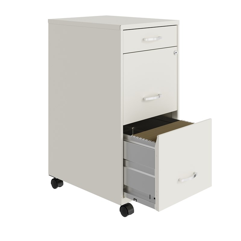 Home Square 3 Drawer Mobile Metal Filing Cabinet Set in Pearl White (Set of 2)