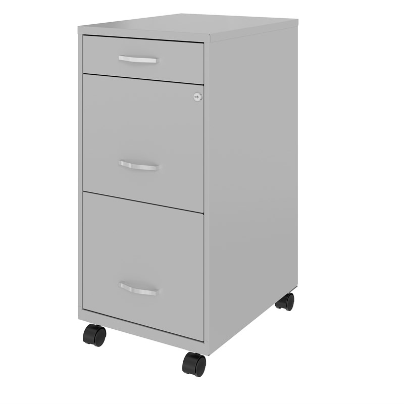 Home Square 3 Drawer Mobile Metal Filing Cabinet Set in Arctic Silver (Set of 2)