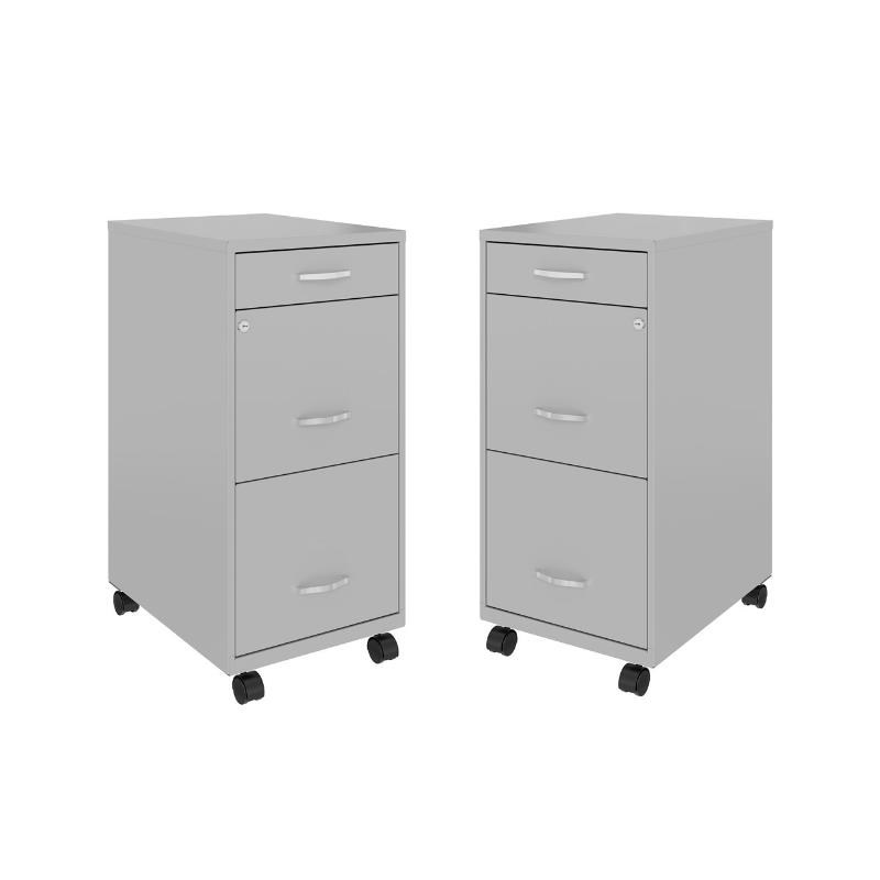 Home Square 3 Drawer Mobile Metal Filing Cabinet Set in Arctic Silver (Set of 2)