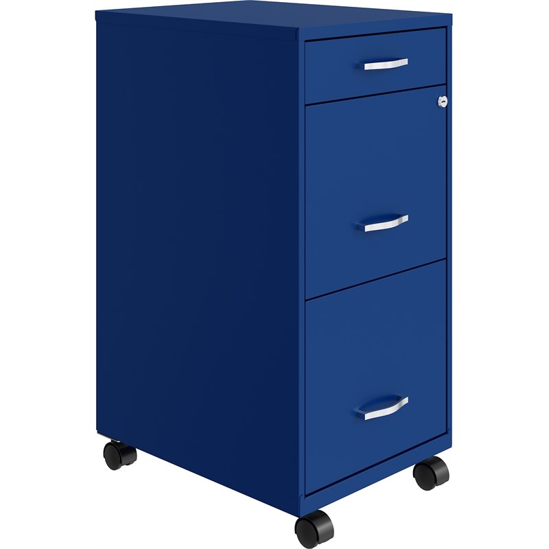 Home Square 3 Drawer Mobile Metal Filing Cabinet Set in Blue (Set of 2)