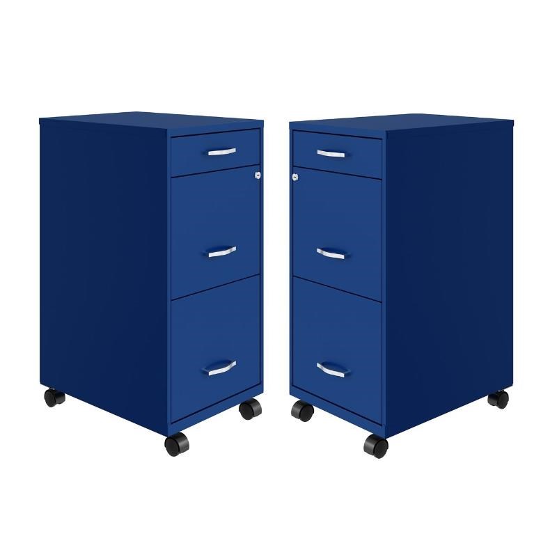 Home Square 3 Drawer Mobile Metal Filing Cabinet Set in Blue (Set of 2)