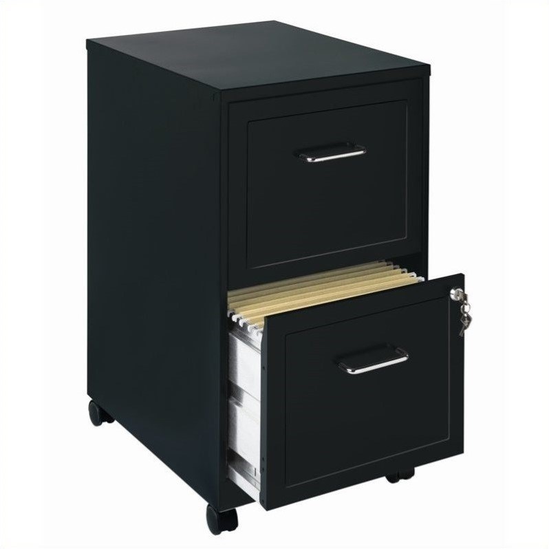 Home Square 2 Drawer Mobile Filing Cabinet Set in Black (Set of 2)