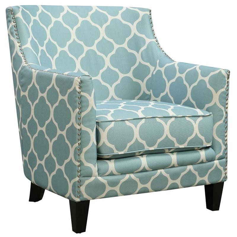 Home Square 2 Piece Clover Print Fabric Accent Arm Chair Set in Aqua Blue