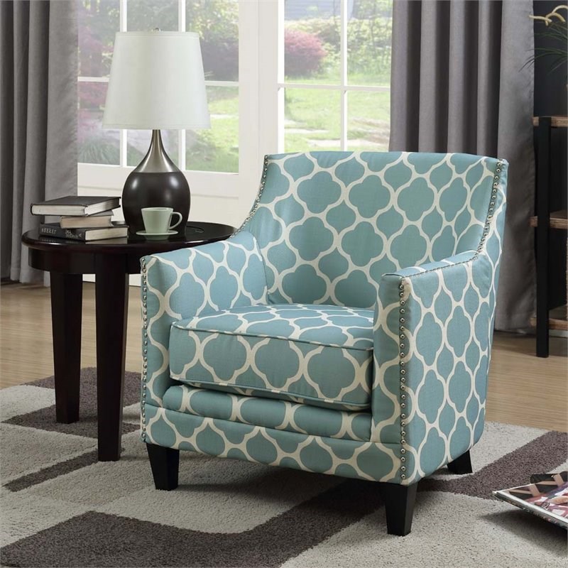 Home Square 2 Piece Clover Print Fabric Accent Arm Chair Set in Aqua Blue