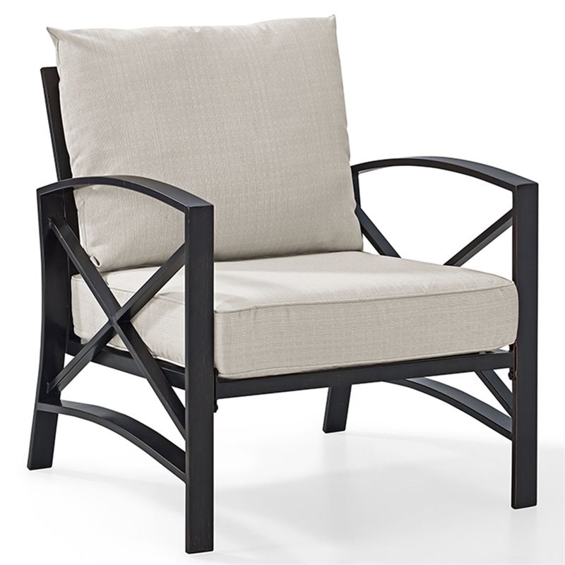 Home Square 2 Piece Patio Fabric Arm Chair Set in Oil Bronze and Oatmeal