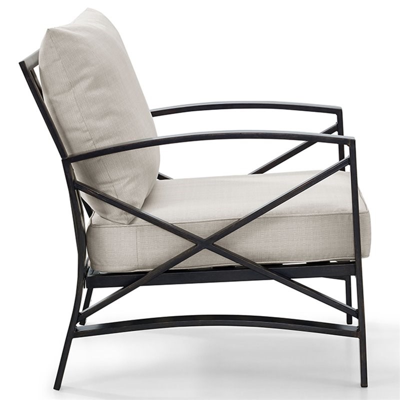 Home Square 2 Piece Patio Fabric Arm Chair Set in Oil Bronze and Oatmeal