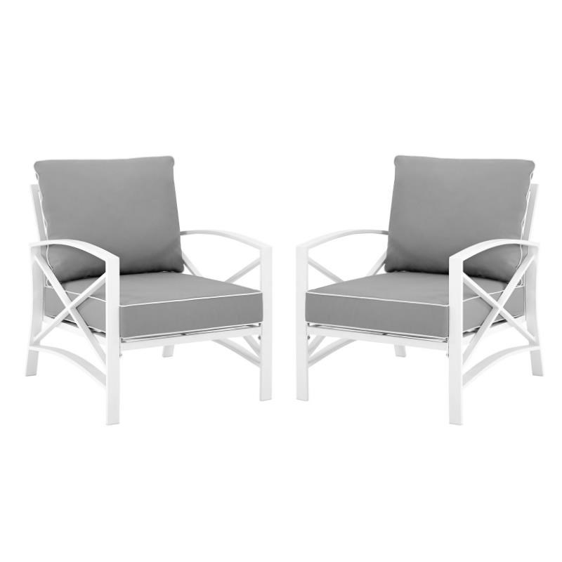 Home Square 2 Piece Patio Fabric Arm Chair Set in Gray and White