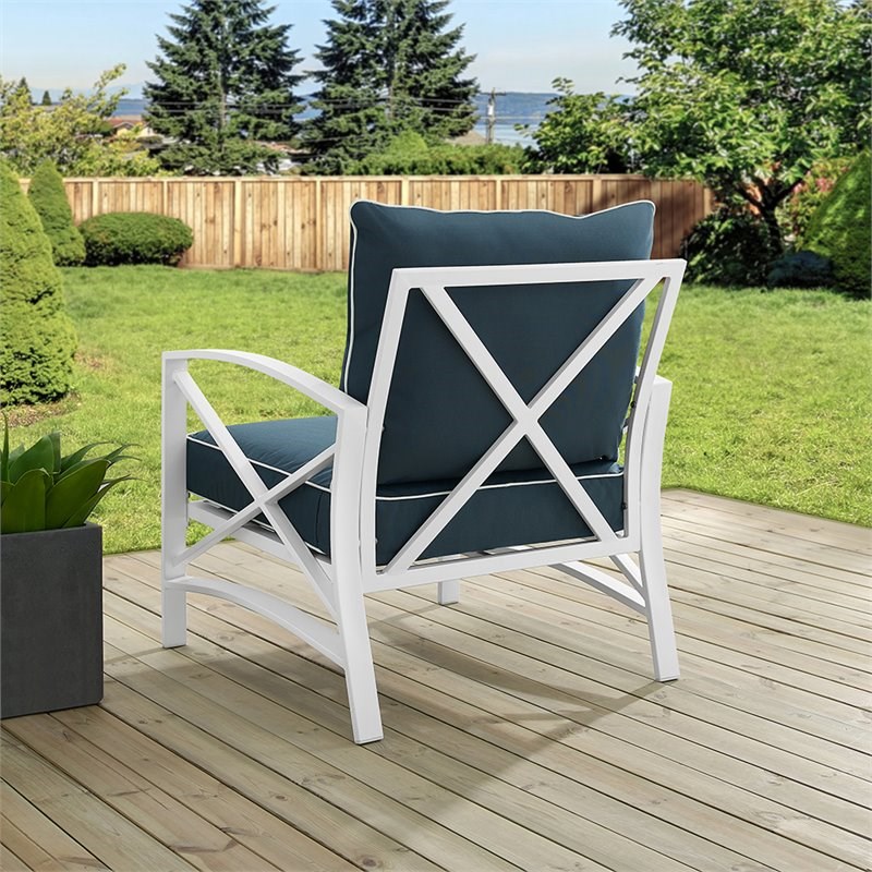 Home Square 2 Piece Patio Fabric Arm Chair Set in Navy and White