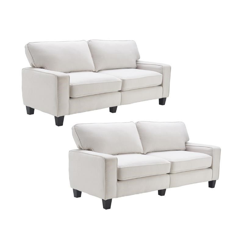 Home Square 2 Piece Modern Polyester Fabric Sofa Set in White Cream