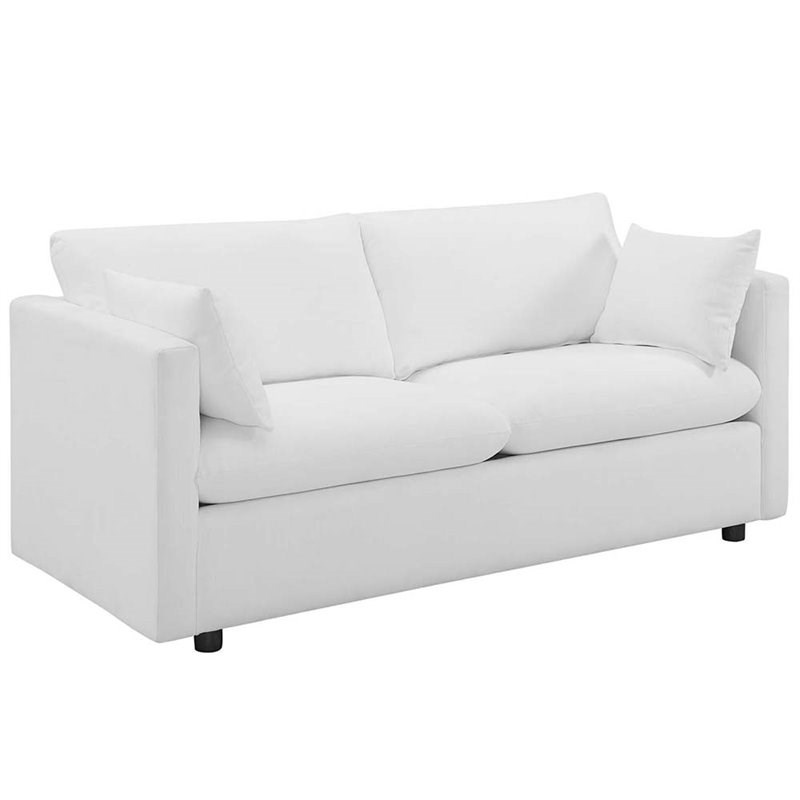 Home Square 2 Piece Contemporary Modern Polyester Sofa Set in White