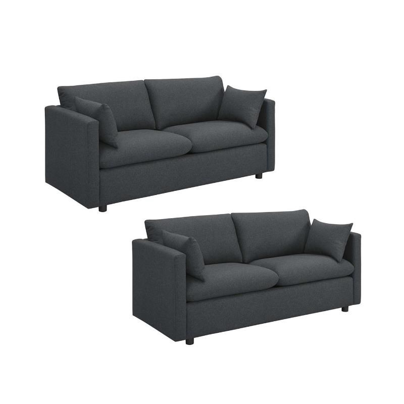 Home Square 2 Piece Contemporary Modern Polyester Sofa Set in Gray