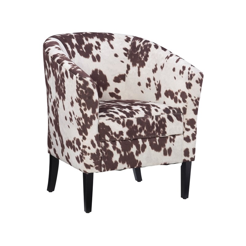 Home Square 2 Piece Wood Upholstered Cowprint Barrel Chair Set in Brown