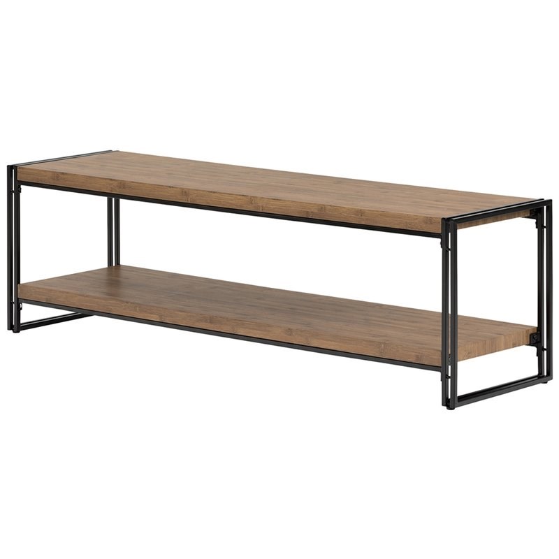 Home Square TV Stand and Coffee Table Living Room 2 Piece Set in Rustic Bamboo