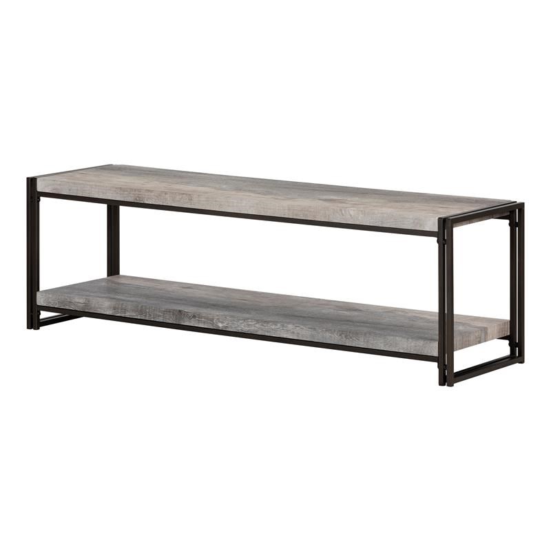 Home Square TV Stand Coffee Table and Bookcase 2 Piece Set in Rustic Gray