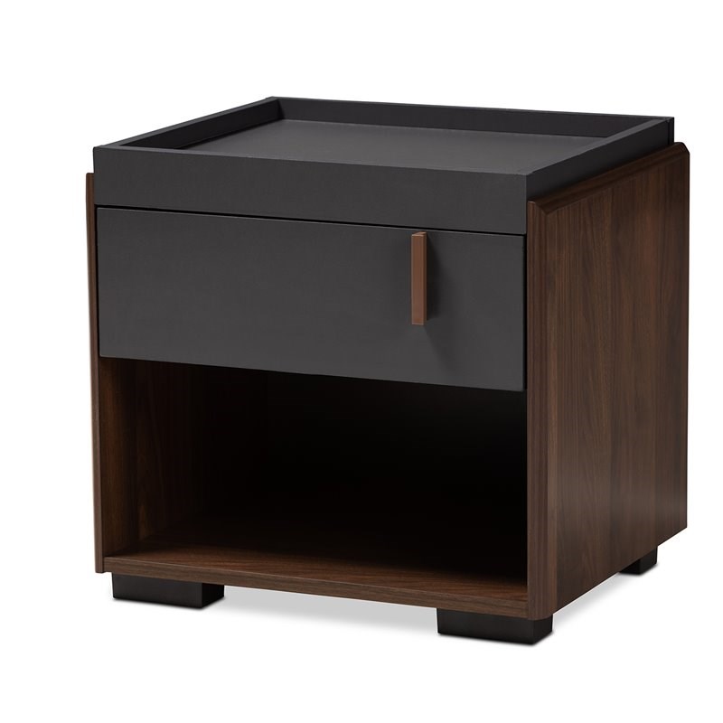 Home Square 1-Drawer Wood Nightstand Set in Gray and Walnut (Set of 2)